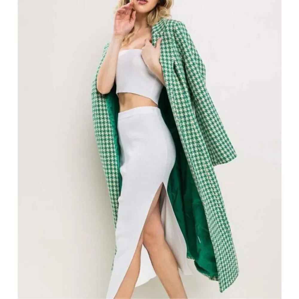 Green Houndstooth Jacket Coat
